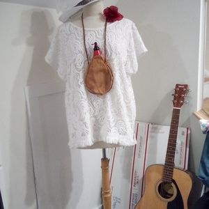 White Fringe Hem Alfred Dunner Open Knit Top